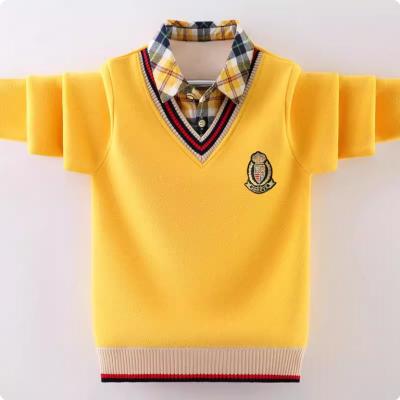 男童卫衣秋冬款假两件中大童加绒加厚打底衫套头儿童男孩百搭学生